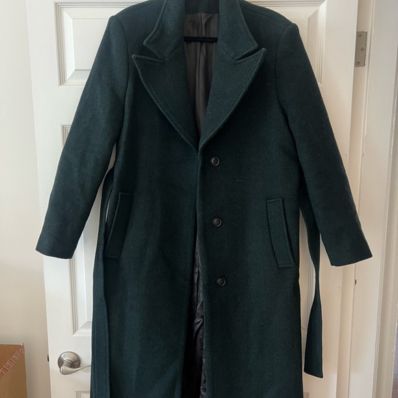 & Other Stories Belted Wool Herringbone Green Coat - Picture 4 of 6